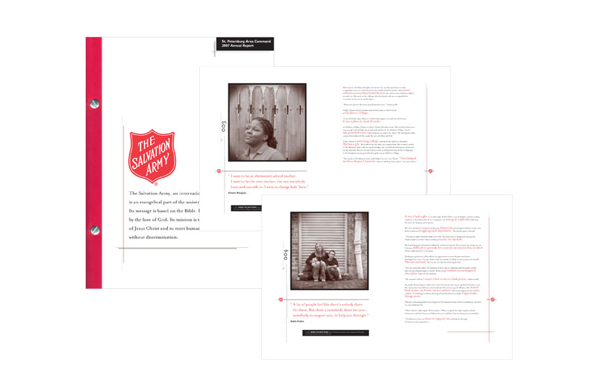 Cover and several spreads of 2007 Annual Report  |  Salvation Army, St. Petersburg Area Command