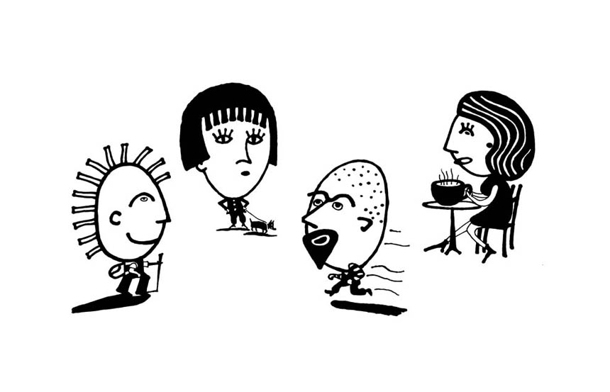 Series of "beanhead" illustrations for a coffee shop | Bean There