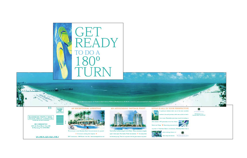 Direct mail self-mailer, cover and inside spreads | Mandalay Beach Club