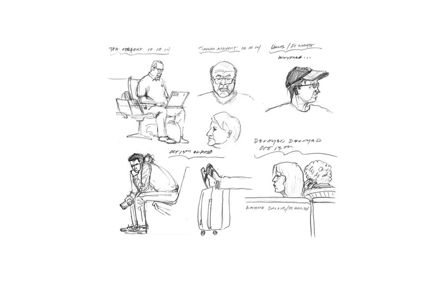 I took a trip out west, these are drawn from various waiting areas. Can anyone say"Ennui"?